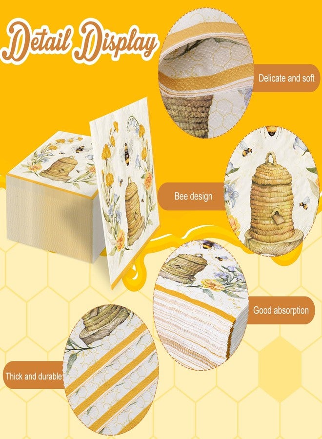 وولاين مجموعة مناديل ورقية من والين، 80 قطعة، مزينة بنقوش زهور النحل، لون أصفر فاتح، مثالية للغداء، ولتقديم الحلويات والعشاء، ولحفلات الزفاف، وأعياد الميلاد، وحفلات استقبال المولود، وغيرها من المناسبات. - Image 3